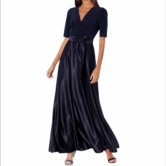 Alex Evenings 6 navy blue satin ballroom prom gown - Picture 1 of 11